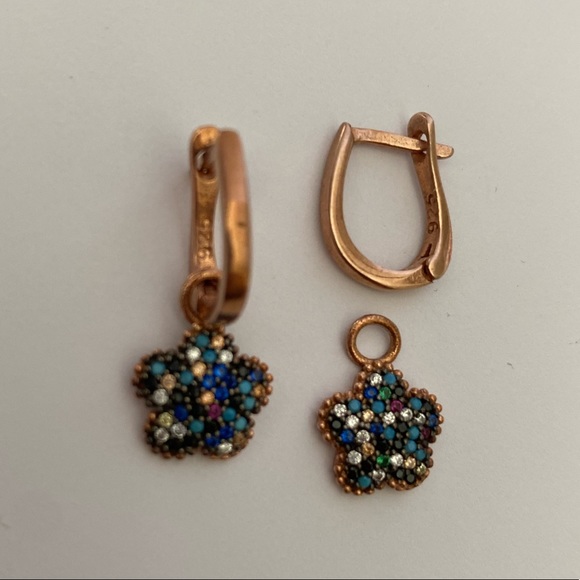 Flower earrings 925 silver dangle hoop - Picture 3 of 3